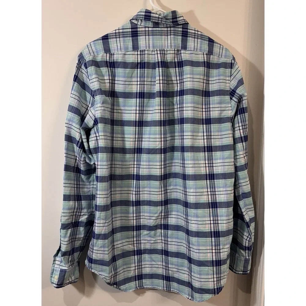 Ralph Lauren Men's Medium‎ Teal Blue Plaid Tartan Button Up